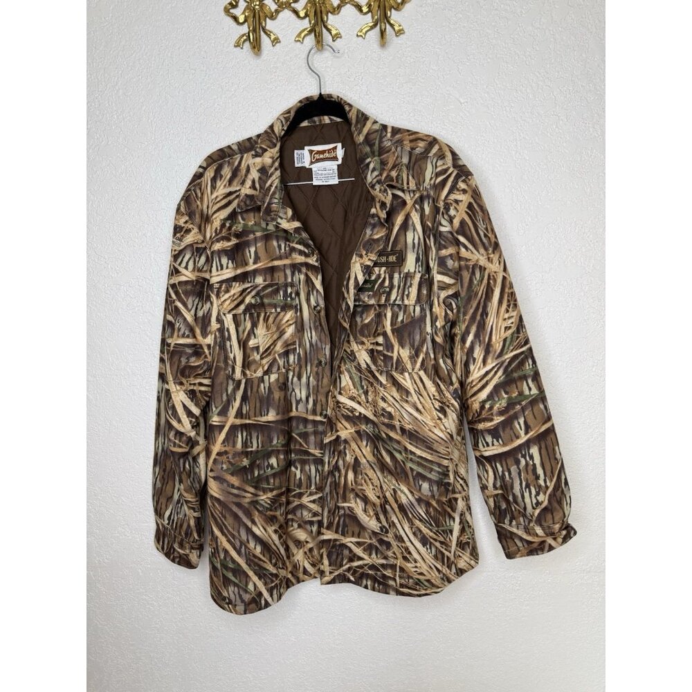 Game hide Vintage Shirt Button Down Flannel Style Quilted Lining Shadow Grass 2A